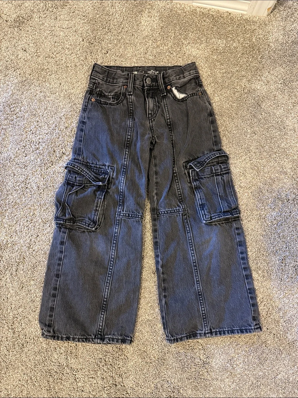Old Navy Girls Black Cargo Jeans - Wide Leg Utility Style